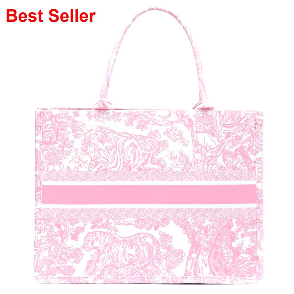 Large Capacity Cotton Linen Tote Bag With Jacquard Embroidery